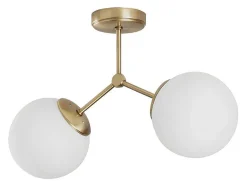 OZAIA Plafondlamp-Metalen Plafondlamp Met 2 Bollen Damar - L. 44 X H. 28 Cm - Wit En Goudkleurig