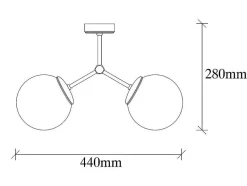 OZAIA Plafondlamp-Metalen Plafondlamp Met 2 Bollen Damar - L. 44 X H. 28 Cm - Wit En Goudkleurig