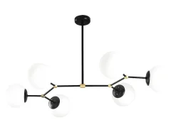 OZAIA Hanglamp-Metalen Plafondlamp Met 6 Bollen Damar - L. 100 X H. 52 Cm - Zwart En Goudkleurig