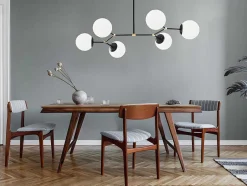 OZAIA Hanglamp-Metalen Plafondlamp Met 6 Bollen Damar - L. 100 X H. 52 Cm - Zwart En Goudkleurig