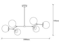 OZAIA Hanglamp-Metalen Plafondlamp Met 6 Bollen Damar - L. 100 X H. 52 Cm - Wit En Goudkleurig