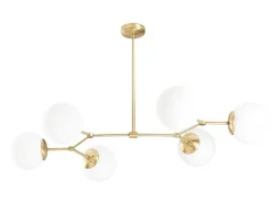 OZAIA Hanglamp-Metalen Plafondlamp Met 6 Bollen Damar - L. 100 X H. 52 Cm - Wit En Goudkleurig