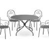 MYLIA Tuinset-Metalen Tuineethoek Met Gietijzeren Stijl: Een Tafel D120 Cm En 4 Opstapelbare Fauteuils - Antraciet - Guermantes Van