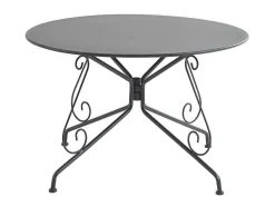MYLIA Tuinset-Metalen Tuineethoek Met Gietijzeren Stijl: Een Tafel D120 Cm En 4 Opstapelbare Fauteuils - Antraciet - Guermantes Van