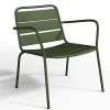 MYLIA Loungeset-Metalen Tuinmeubelset - 2 Lage Stapelstoelen En Een Bijzettafel - Kaki - Mirmande