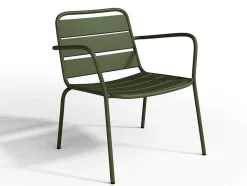 MYLIA Loungeset-Metalen Tuinmeubelset - 2 Lage Stapelstoelen En Een Bijzettafel - Kaki - Mirmande