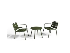MYLIA Loungeset-Metalen Tuinmeubelset - 2 Lage Stapelstoelen En Een Bijzettafel - Kaki - Mirmande