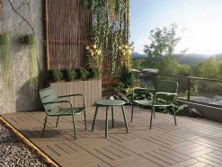 MYLIA Loungeset-Metalen Tuinmeubelset - 2 Lage Stapelstoelen En Een Bijzettafel - Kaki - Mirmande