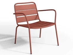MYLIA Loungeset-Metalen Tuinmeubelset - 2 Lage Stapelstoelen En Een Bijzettafel - Terracotta - Mirmande