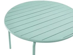 MYLIA Tuinset-Metalen Tuinsalon Mirmande - Tafel D110 Cm + 4 Stapelbare Fauteuils - Amandelgroen