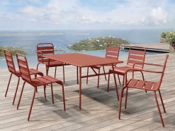 MYLIA Tuinset-Metalen Tuinset - Tafel L.160 Cm Met 2 Stapelstoelen En 4 Stapelstoelen - Terracotta - Mirmande