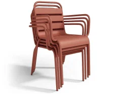 MYLIA Tuinset-Metalen Tuinset - Tafel L.160 Cm Met 2 Stapelstoelen En 4 Stapelstoelen - Terracotta - Mirmande