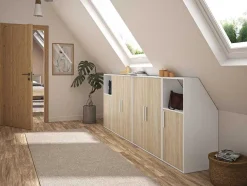Vente-unique Kleine Opberger En Slaapkameraccessoire-Meubel Voor Onder Een Hellend Dak 1 Deur En 1 Nis - Wit En Naturel - Adezio