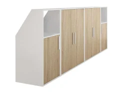 Vente-unique Kleine Opberger En Slaapkameraccessoire-Meubel Voor Onder Een Hellend Dak 6 Deuren En 2 Nissen - Wit En Naturel - Adezio