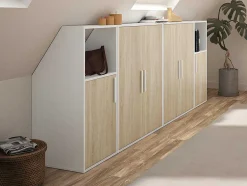 Vente-unique Kleine Opberger En Slaapkameraccessoire-Meubel Voor Onder Een Hellend Dak 6 Deuren En 2 Nissen - Wit En Naturel - Adezio
