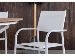 Vente-unique Tuinset-Mexico Tuinmeubelset Tafel O140Cm En 4 Stoel Santorini Wit, Naturel.