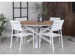 Vente-unique Tuinset-Mexico Tuinmeubelset Tafel O140Cm En 4 Stoel Santorini Wit, Naturel.