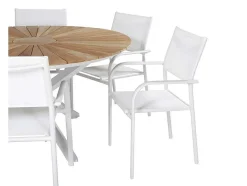 Vente-unique Tuinset-Mexico Tuinmeubelset Tafel O140Cm En 6 Stoel Santorini Wit, Naturel.