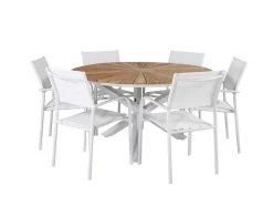 Vente-unique Tuinset-Mexico Tuinmeubelset Tafel O140Cm En 6 Stoel Santorini Wit, Naturel.