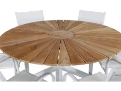 Vente-unique Tuinset-Mexico Tuinmeubelset Tafel O140Cm En 6 Stoel Santorini Wit, Naturel.