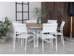 Vente-unique Tuinset-Mexico Tuinmeubelset Tafel O140Cm En 6 Stoel Santorini Wit, Naturel.
