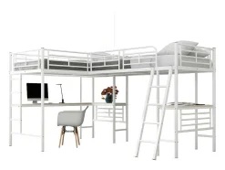 ModernLuxe Kinderbed Hoogslaper-Mezzaninebed - 2 Bedden 90X200 Cm - 2 Bureaus Onder Het Bed - Wit