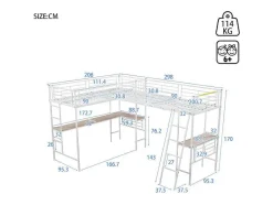 ModernLuxe Kinderbed Hoogslaper-Mezzaninebed - 2 Bedden 90X200 Cm - 2 Bureaus Onder Het Bed - Wit
