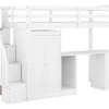 Vente-unique Kinderbed Hoogslaper-Mezzaninebed 90 X 200 Met Kledingkast En Trap, Bureau En Lades - Grenen + Mdf - Wit