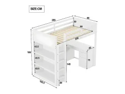 ModernLuxe Kinderbed Hoogslaper-Mezzaninebed 90X200 Cm - Met Opbergmeubel En Bureau - Massief Hout - Wit