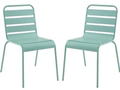 MYLIA Tuinset-Mirmande Metalen Eettafelset Voor Buiten - Een Tafel D.110 Cm En 4 Stapelbare Stoelen - Amandelgroen