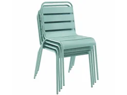 MYLIA Tuinset-Mirmande Metalen Eettafelset Voor Buiten - Een Tafel D.110 Cm En 4 Stapelbare Stoelen - Amandelgroen