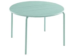 MYLIA Tuinset-Mirmande Metalen Eettafelset Voor Buiten - Een Tafel D.110 Cm En 4 Stapelbare Stoelen - Amandelgroen