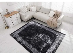 RugsX Klein Tapijt-Miro 51278.810 Tapijt Wasbaar Marmer, Grieks Antislip - Zwart / Wit 140X190 Cm