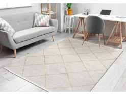 RugsX Klein Tapijt-Modern Tapijt Duke 51245 Creme / Goud - Latwerk, Gestructureerd, Zeer 140X190 Cm