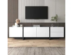 ModernLuxe Tv-Meubel-Modern Tv-Meubel 190Cm Met 3 Deuren En 2 Lades - Glanzend Wit & Zwart