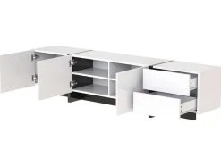 ModernLuxe Tv-Meubel-Modern Tv-Meubel 190Cm Met 3 Deuren En 2 Lades - Glanzend Wit & Zwart