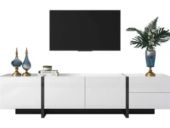 ModernLuxe Tv-Meubel-Modern Tv-Meubel 190Cm Met 3 Deuren En 2 Lades - Glanzend Wit & Zwart