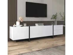 ModernLuxe Tv-Meubel-Modern Tv-Meubel 190Cm Met 3 Deuren En 2 Lades - Glanzend Wit & Zwart