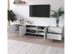 ModernLuxe Tv-Meubel-Modern Tv-Meubel 190Cm Met 3 Deuren En 2 Lades - Glanzend Wit & Zwart