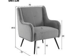 ModernLuxe Fauteuil Stof Fluweel / Suedine-Moderne Loungestoel - Enkele Bank Met Armleuningen - Metalen Poten - Grijs