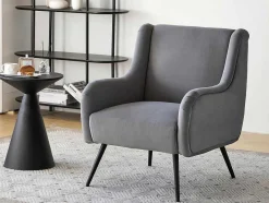 ModernLuxe Fauteuil Stof Fluweel / Suedine-Moderne Loungestoel - Enkele Bank Met Armleuningen - Metalen Poten - Grijs