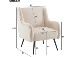 ModernLuxe Fauteuil Stof Fluweel / Suedine-Moderne Loungestoel - Enkele Bank Met Armleuningen - Metalen Poten - Beige