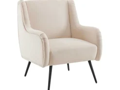 ModernLuxe Fauteuil Stof Fluweel / Suedine-Moderne Loungestoel - Enkele Bank Met Armleuningen - Metalen Poten - Beige