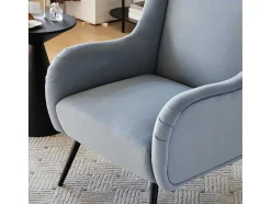 ModernLuxe Fauteuil Stof Fluweel / Suedine-Moderne Loungestoel - Enkele Bank Met Armleuningen - Metalen Poten - Hemelsblauw