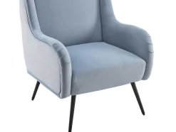 ModernLuxe Fauteuil Stof Fluweel / Suedine-Moderne Loungestoel - Enkele Bank Met Armleuningen - Metalen Poten - Hemelsblauw