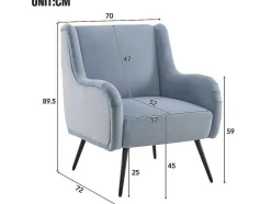 ModernLuxe Fauteuil Stof Fluweel / Suedine-Moderne Loungestoel - Enkele Bank Met Armleuningen - Metalen Poten - Hemelsblauw