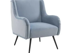 ModernLuxe Fauteuil Stof Fluweel / Suedine-Moderne Loungestoel - Enkele Bank Met Armleuningen - Metalen Poten - Hemelsblauw