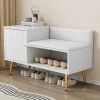 Vente-unique Schoenenkast-Moderne Schoenenbank Met 3 Deuren En Kussen - Metalen Poten En Handgrepen - Kleur Wit - 100 X 38 X 58 Cm