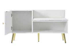 Vente-unique Schoenenkast-Moderne Schoenenbank Met 3 Deuren En Kussen - Metalen Poten En Handgrepen - Kleur Wit - 100 X 38 X 58 Cm