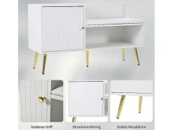 Vente-unique Schoenenkast-Moderne Schoenenbank Met 3 Deuren En Kussen - Metalen Poten En Handgrepen - Kleur Wit - 100 X 38 X 58 Cm